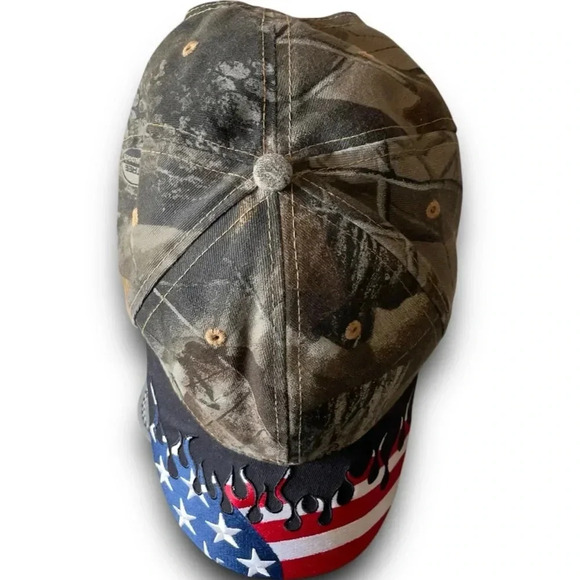 Realtree Camouflage Embroidered Flames Hat Patriotic American Flag USA Fire Hat - Picture 5 of 8